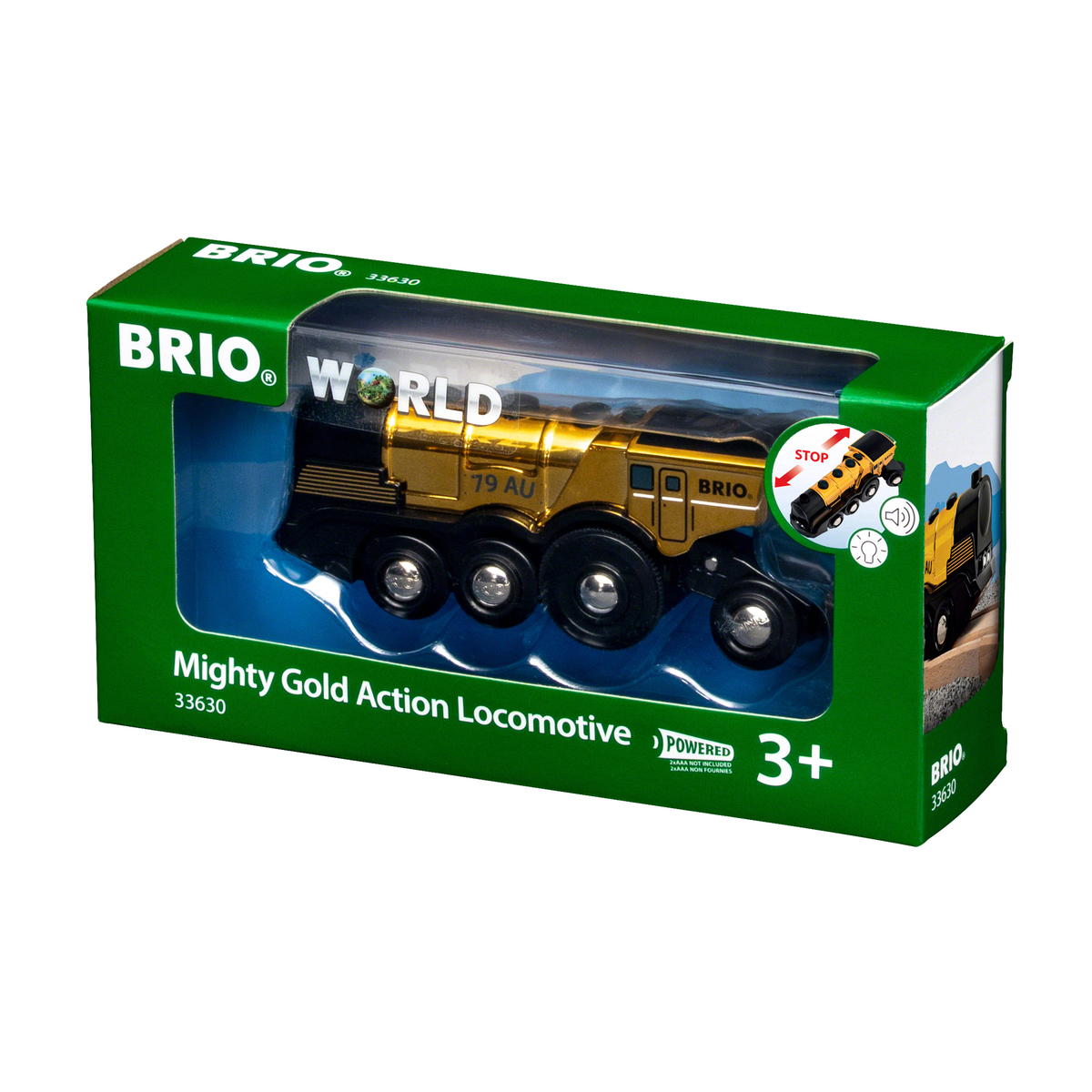 Brio WORLD 33630 Mohutná zlatá akční lokomotiva na baterie