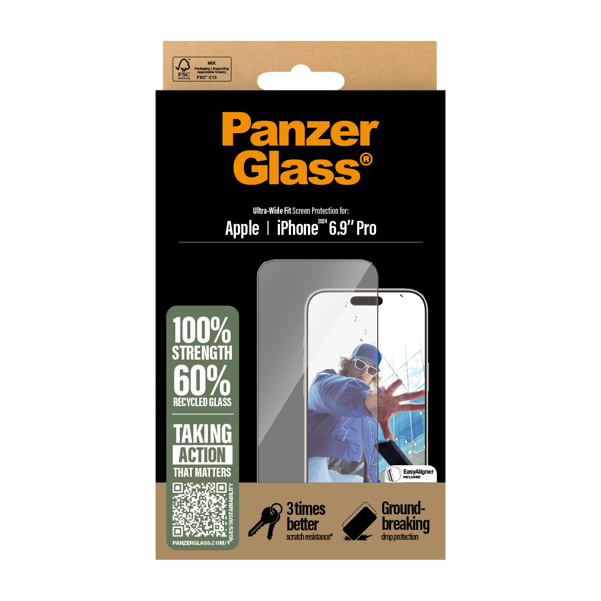 PANZERGLASS Protector iPhone 16 Pro Max, Ultra-Wide Fit — 8
