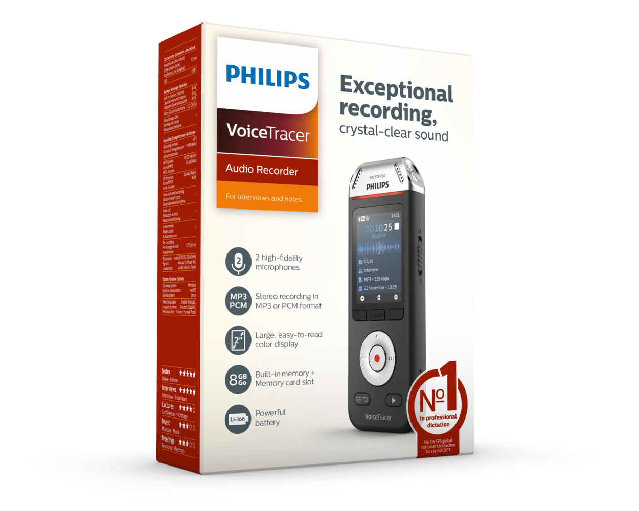 Dyktafon Philips DVT2110 VoiceTracer Rejestrator Audio 8 Gb z 2 Mikrofonami