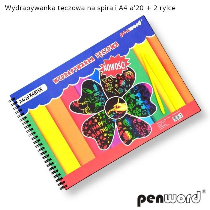wydrapywanka  TĘCZOWA NA SPIRALI  A4 a'20  + 2 rylce — 4