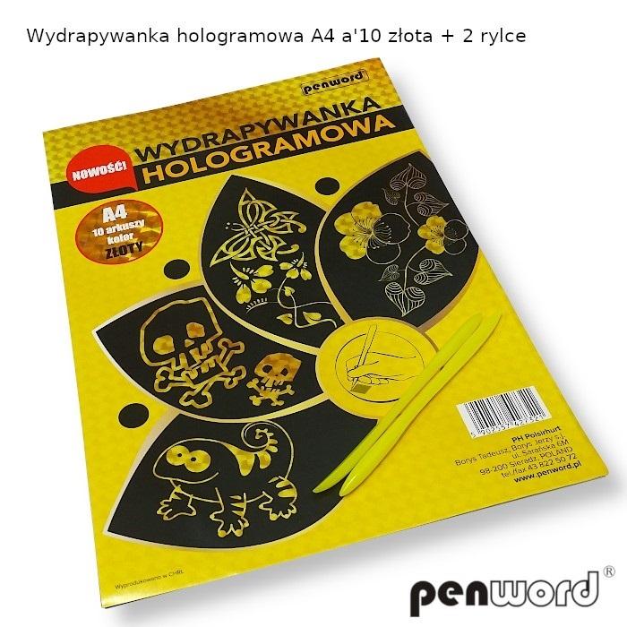 wydrapywanka hologramowa  A4 a'10 ZŁOTA + 2 rylce — 6