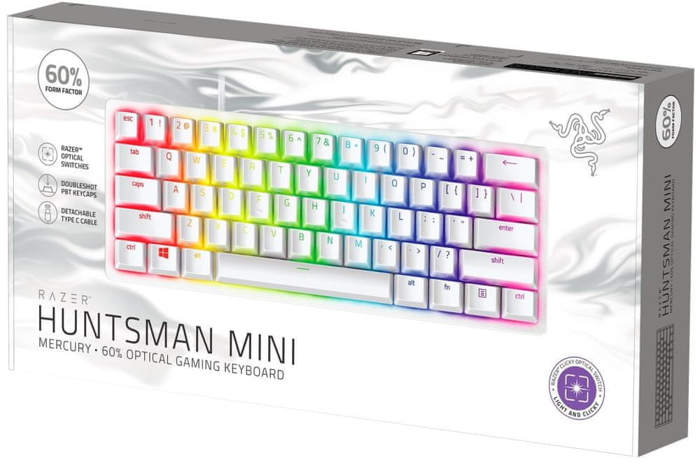 RAZER Klawiatura Gamingowa Przewodowa Huntsman Min Linear Optical Switch Mercury, Biała — 11