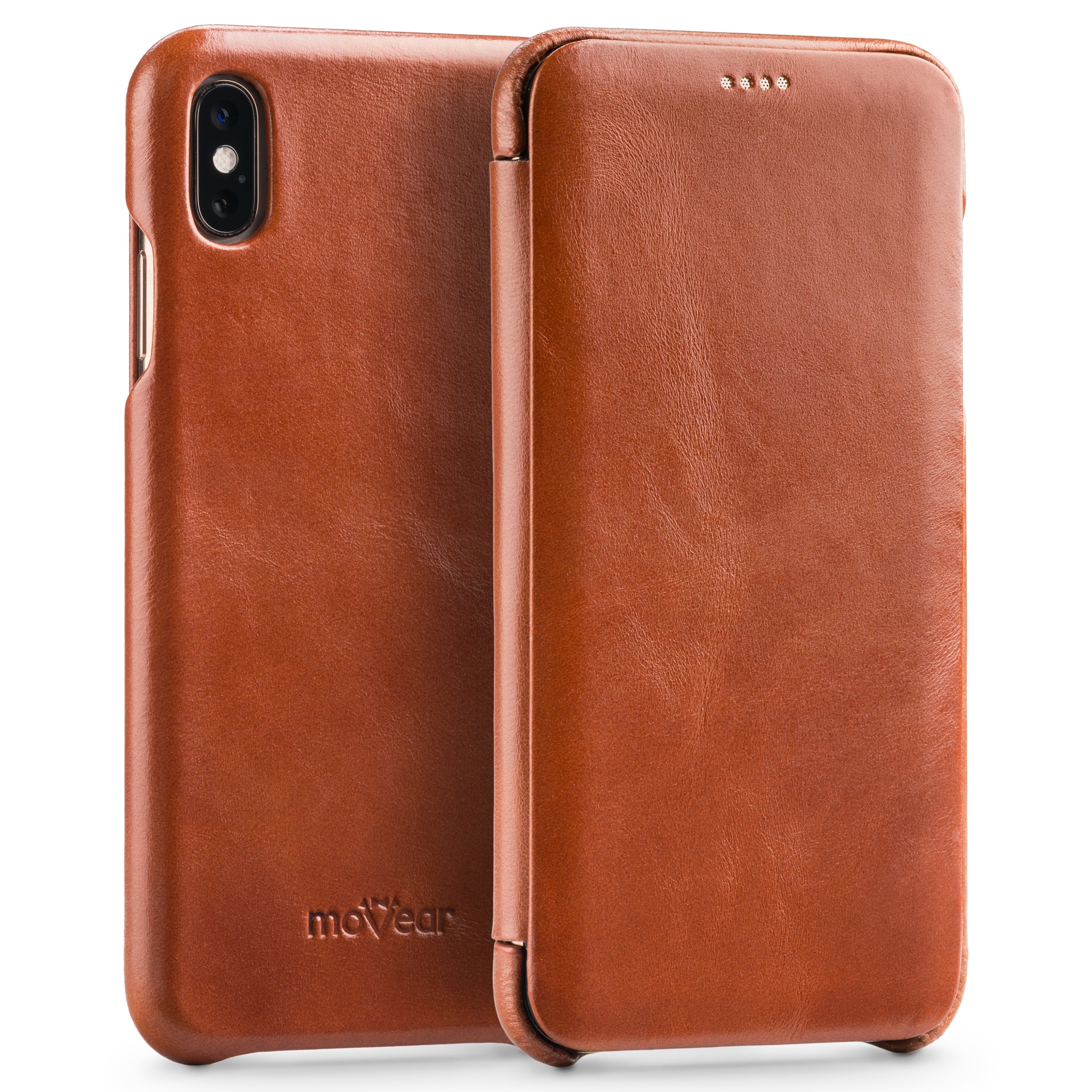 Pouzdro na iPhone Xs Max kožené Obal slim case kniha Hnědá Movear