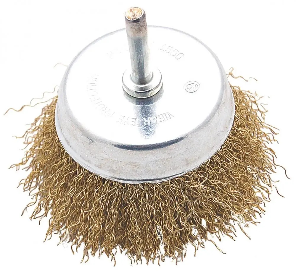 SZCZOTKA DRUCIANA DOCZOŁOWA 75mm NA WIERTARKĘ DRUT MOSIĄDZOWANY