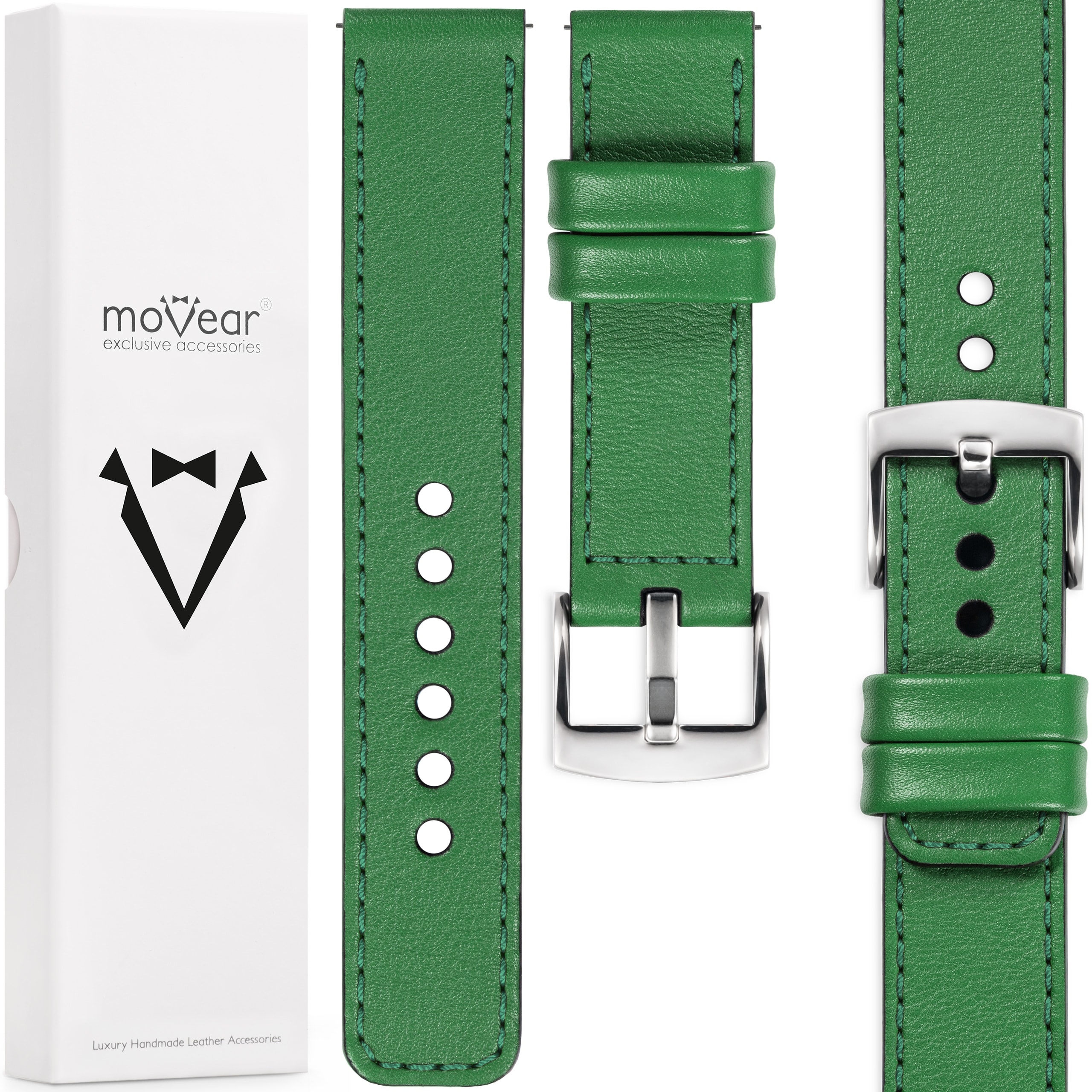 Prémiový řemínek na hodinky 20 mm, elegantní, italská kůže, zelený