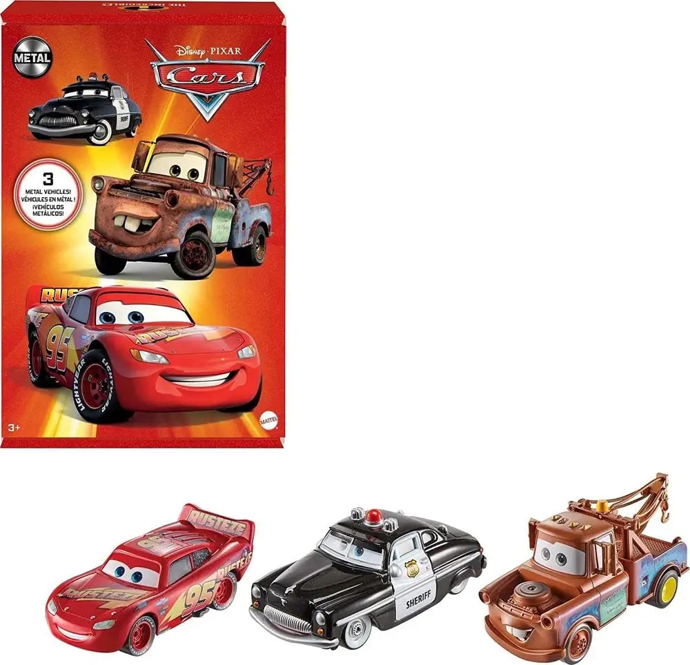 Cars Samochody 3 szt HBW14 Szeryf Zygzak Złomek Sheriff Mcqueen Mater