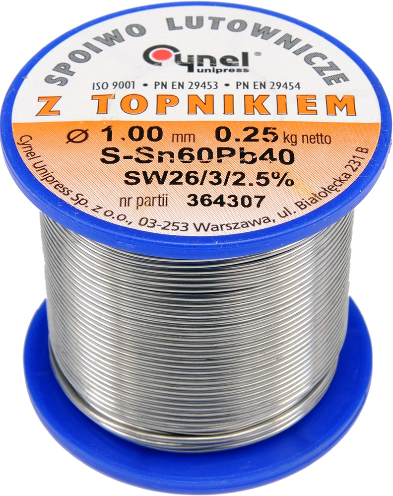 Cyna Cynel 1 mm 250 g Spoiwo Lutownicze Sn60Pb40
