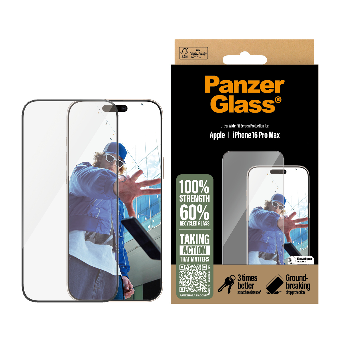 PANZERGLASS Protector iPhone 16 Pro Max, Ultra-Wide Fit — 7