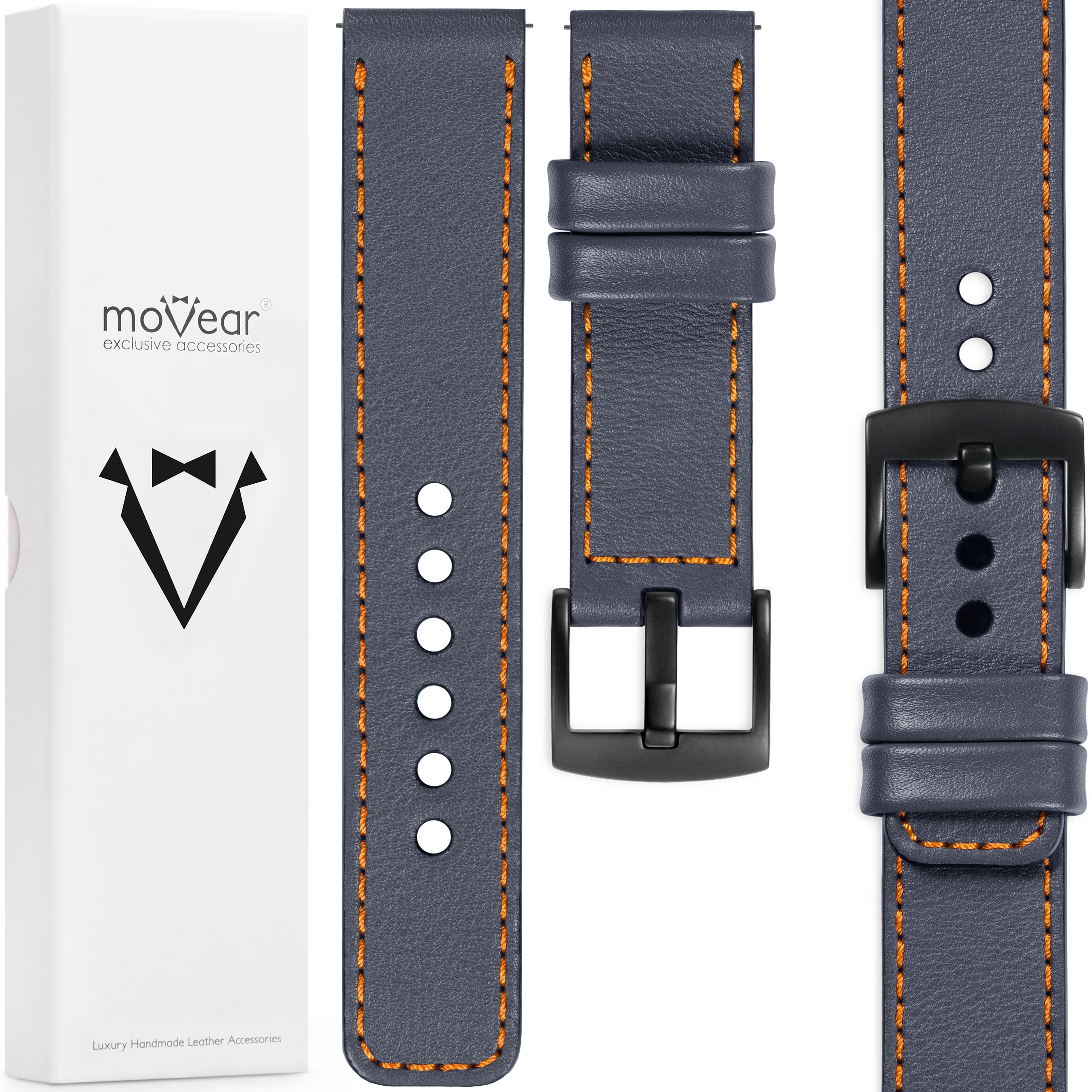 Pásek 20 mm pro hodinky, elegantní, prémiový, ručně vyrobený, šedý, ocelový Movear