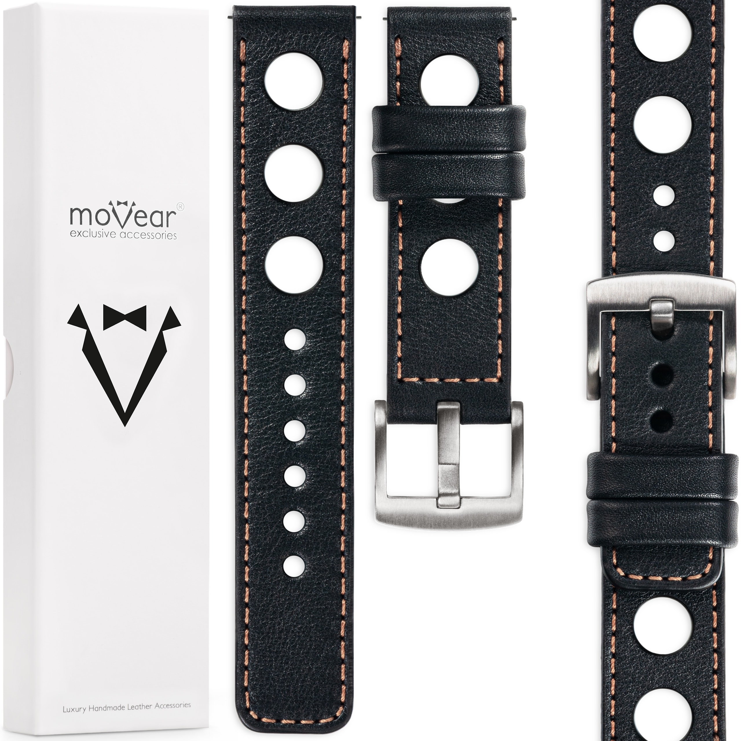 Kožený opasek 26 mm pro prémiové hodinky, elegantní Movear, černý