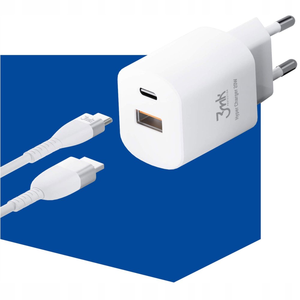 SZYBKA ŁADOWARKA USB/USB-C - 3MK HYPER CHARGER 20W Złącza USB typ C USB