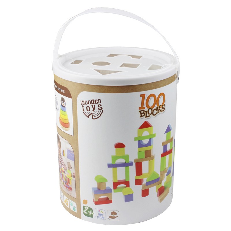 KLOCKI DREWNIANE 100 klocków w wiaderku z sorterem TREFL Kod producenta 61685