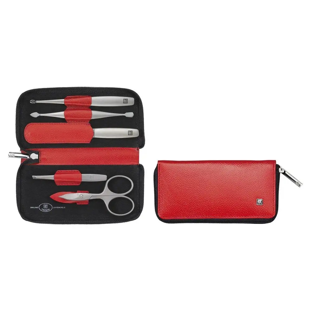 Manikúrní sada Zwilling Twinox s pouzdrem na zip, kožené, červené, 5 ks