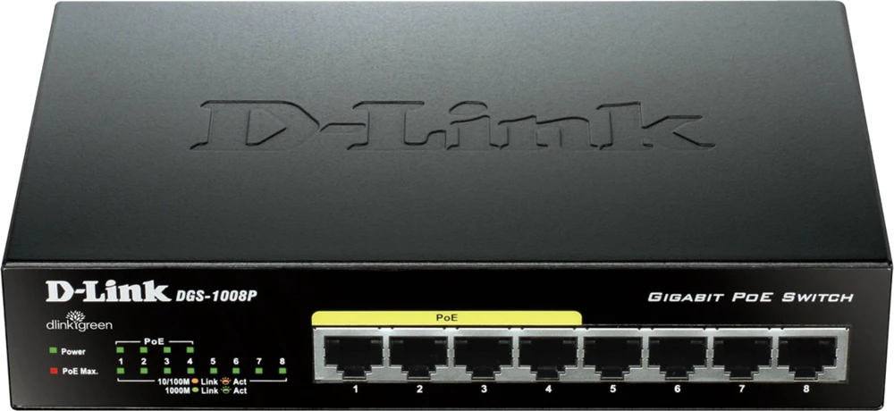D-LINK 8-port 10/100/1000 Desktop Switch w/ 4 PoE Ports — 4