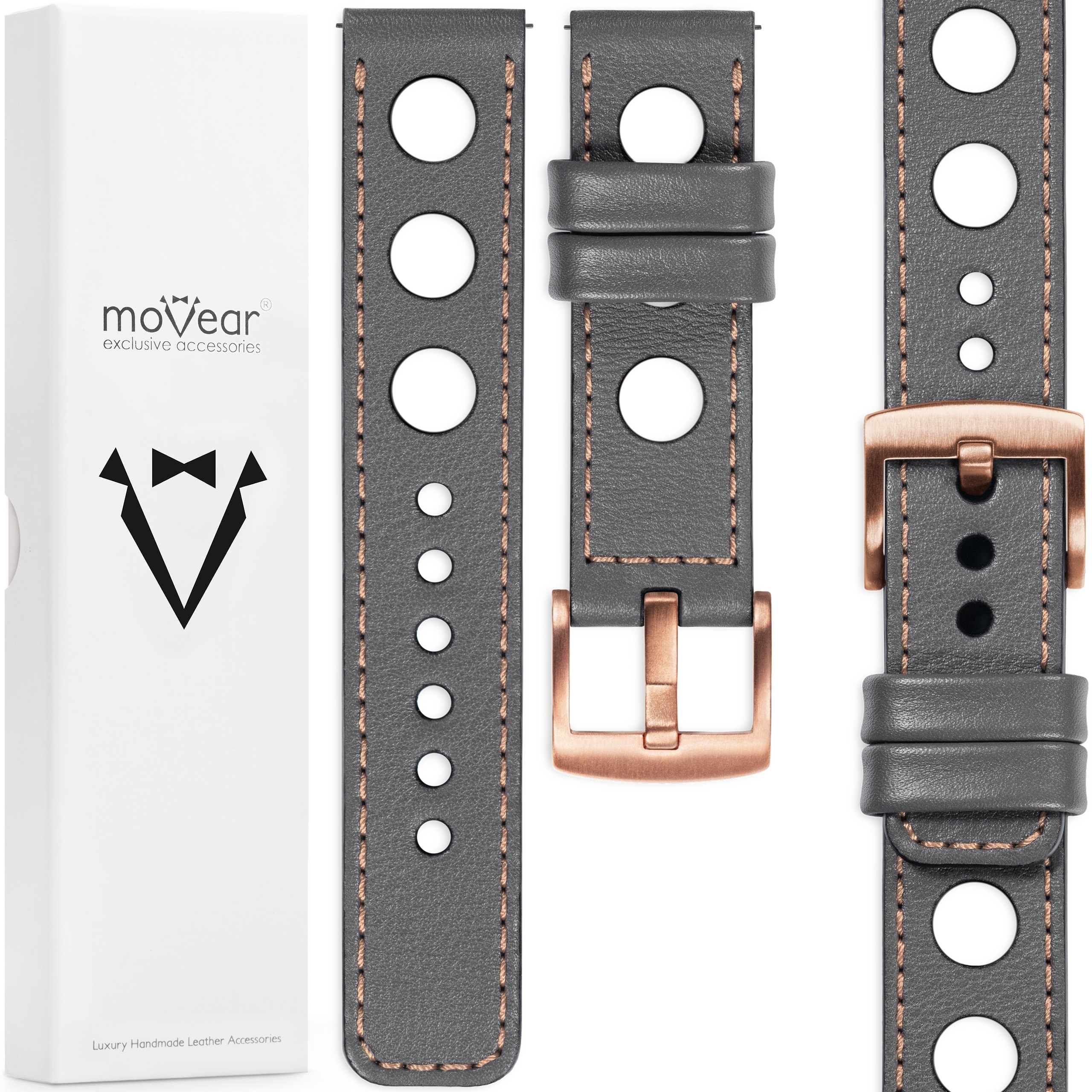 Kožený řemínek 24 mm pro hodinky, elegantní Polský Movear, šedý