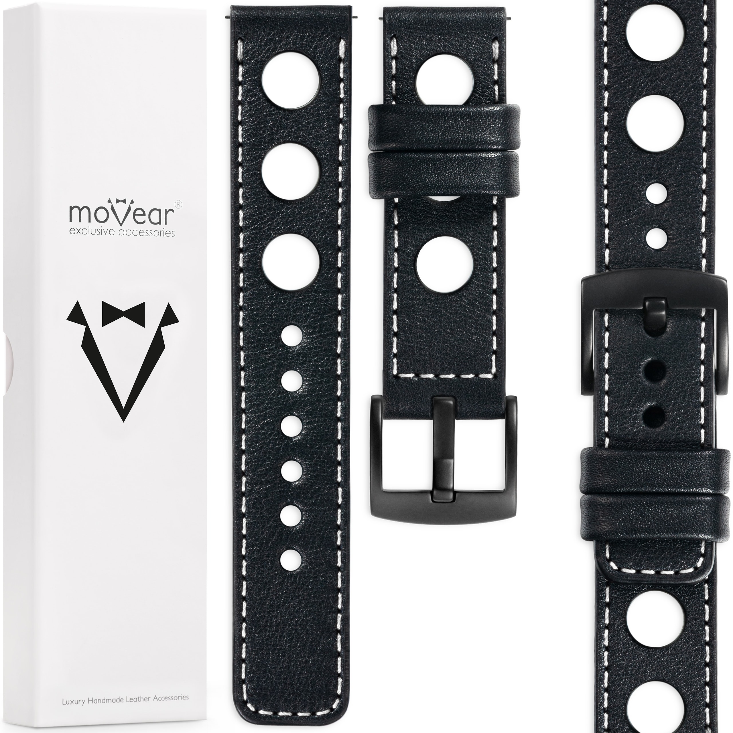 Kožený opasek 26 mm, exkluzivní, stylový, černý Movear