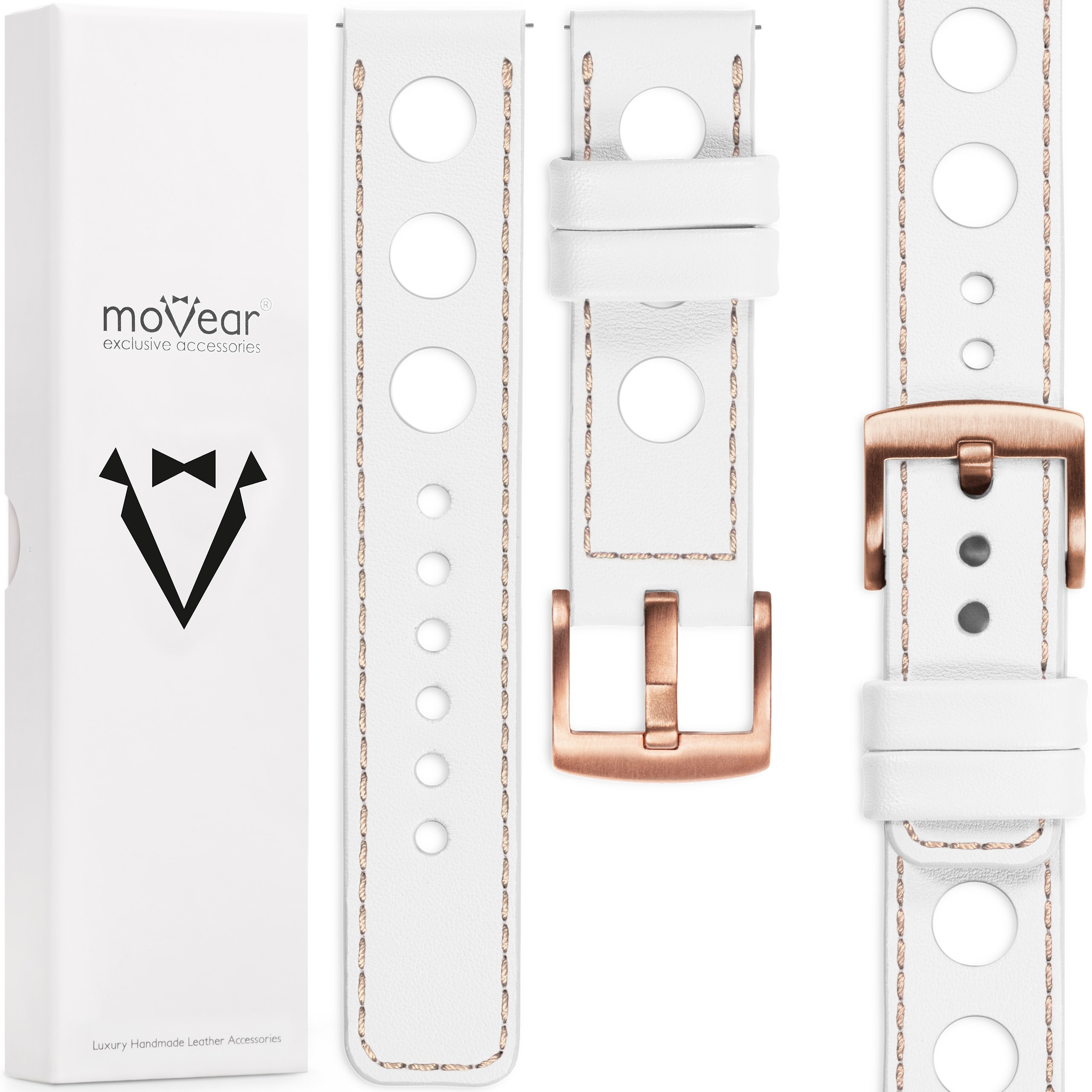 Exkluzivní 24mm Kožený opasek pro elegantní hodinky Movear bílý