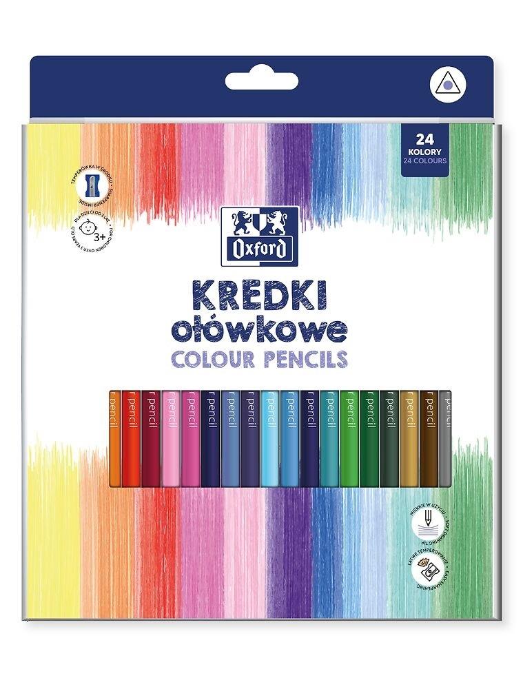 Pastelky 24 farieb ceruzky trojuholníkové mäkké grafity živé farby +tem OXFORD
