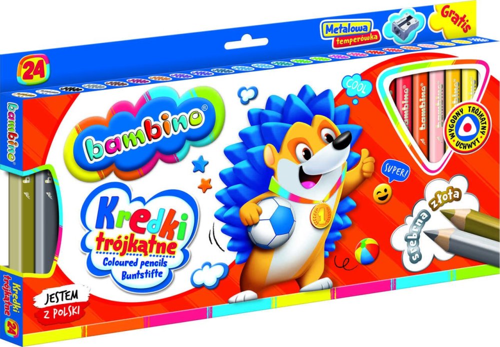 

Trójkątne Kredki Bambino 24 Temperówka Wood