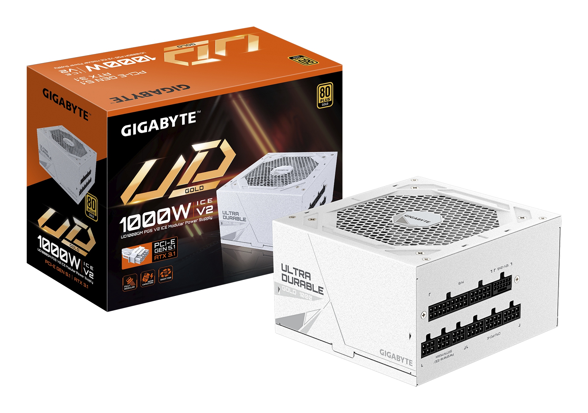 Napájací zdroj Gigabyte UD1000GM PG5 V2 Ice 1000W 80+ Gold biely