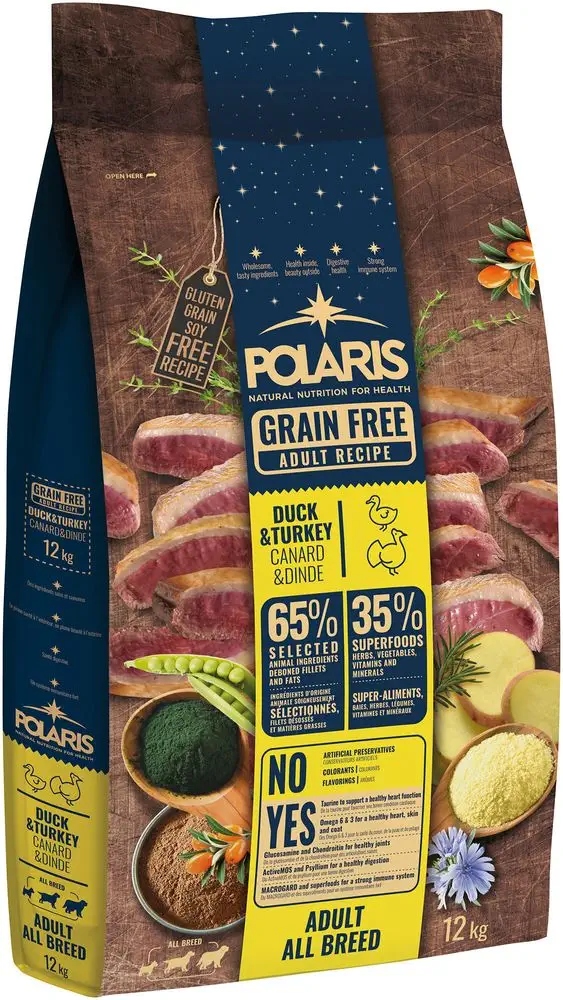 Polaris Bezobilné granule pro dospělé psy s kachním a krůtím 12 kg