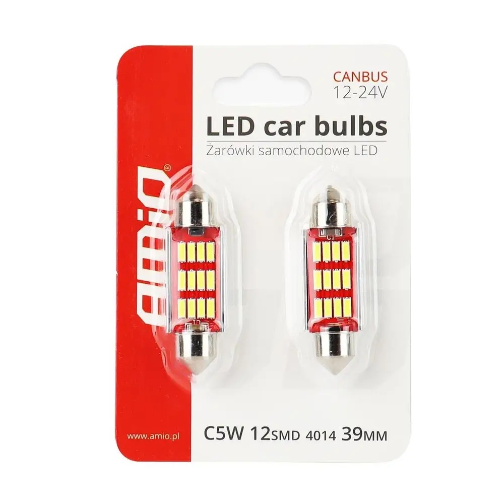 Żarówki Led Canbus 4014 12SMD Festoon C5W C10W C3W 39mm White 12V 24V 2szt.
