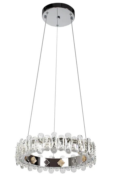 Lampa Wisząca Kryształ 40 cm Srebrna z Pilotem Rea OSW-09472