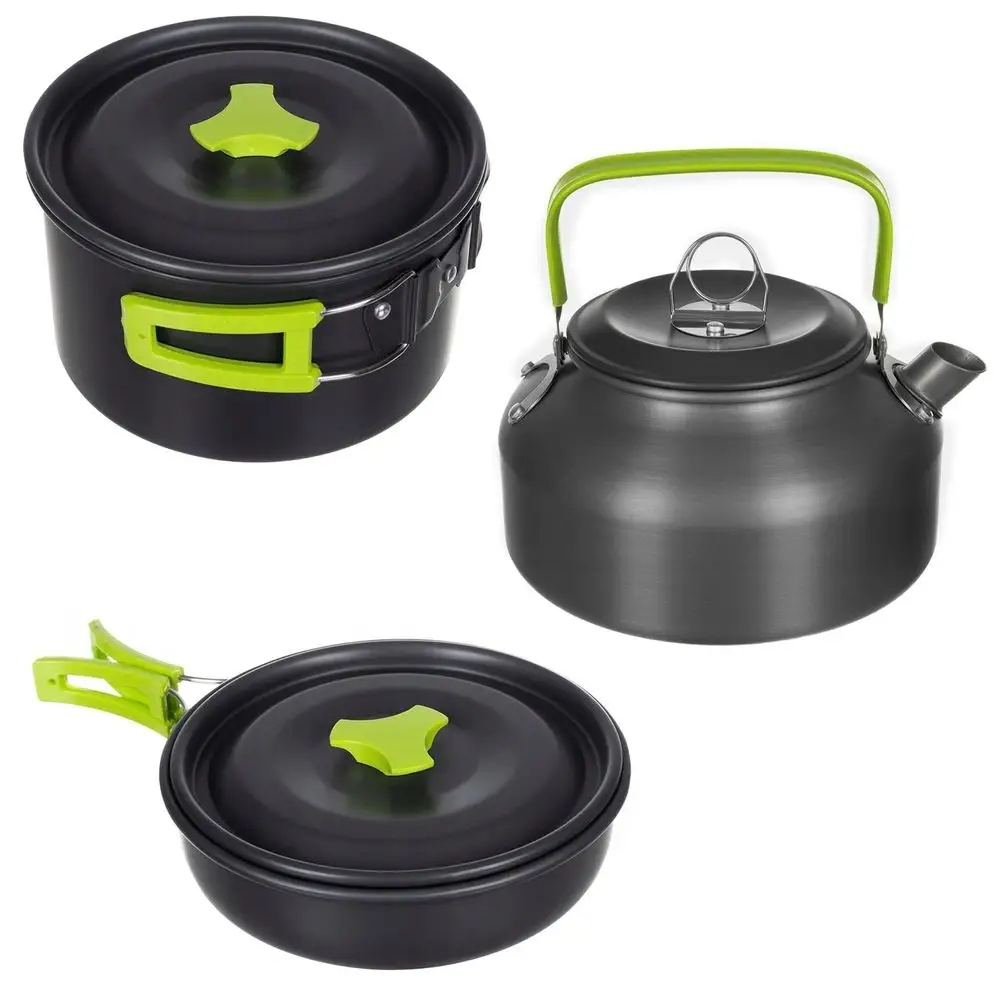 Naczynia turystyczne garnki camping biwak DUŻY KOMPLET naczyń kempingowych Cechy dodatkowe nieprzywierająca powłoka nietłukące składany uchwyt
