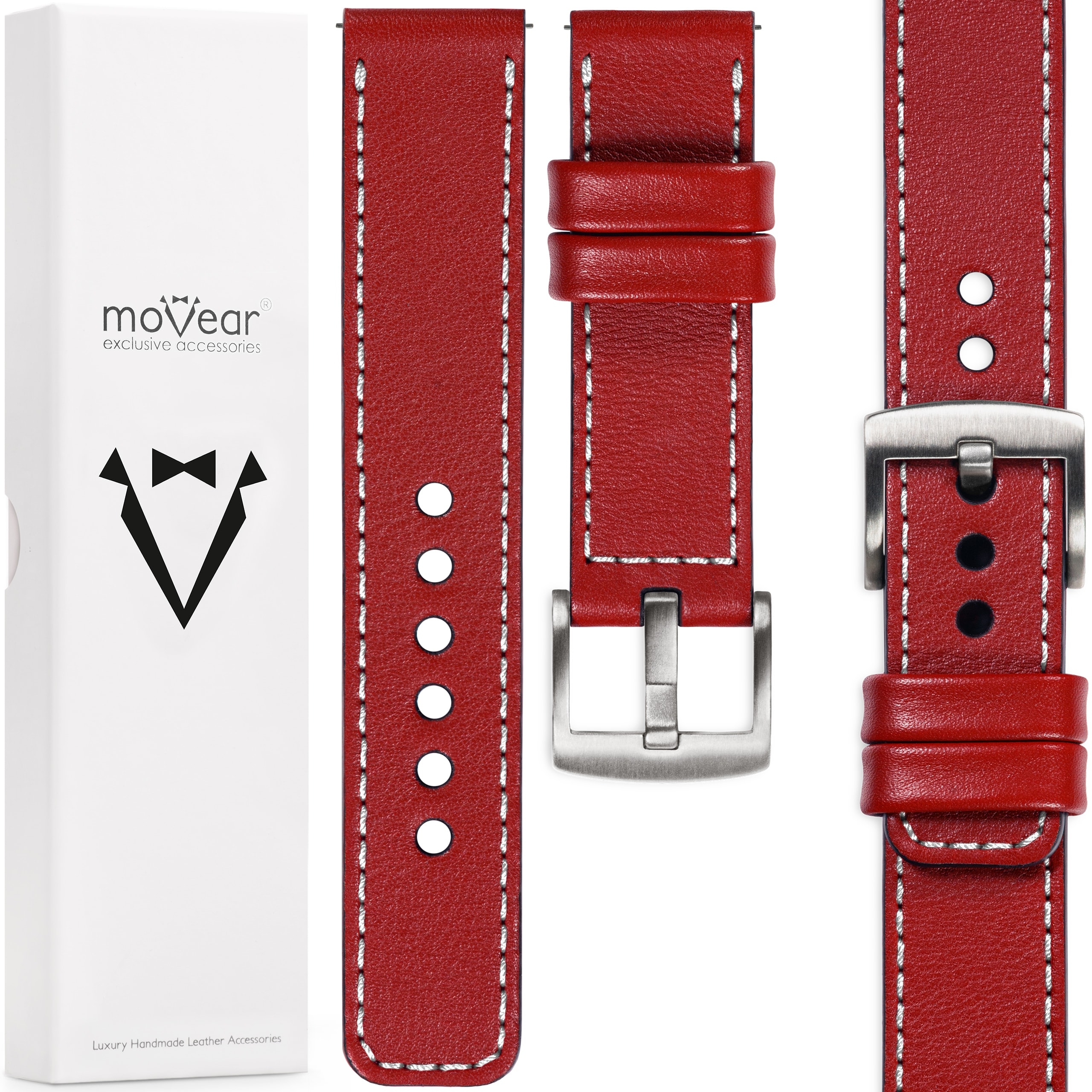 Kožený opasek 20 mm pro prémiové elegantní hodinky Movear Červený