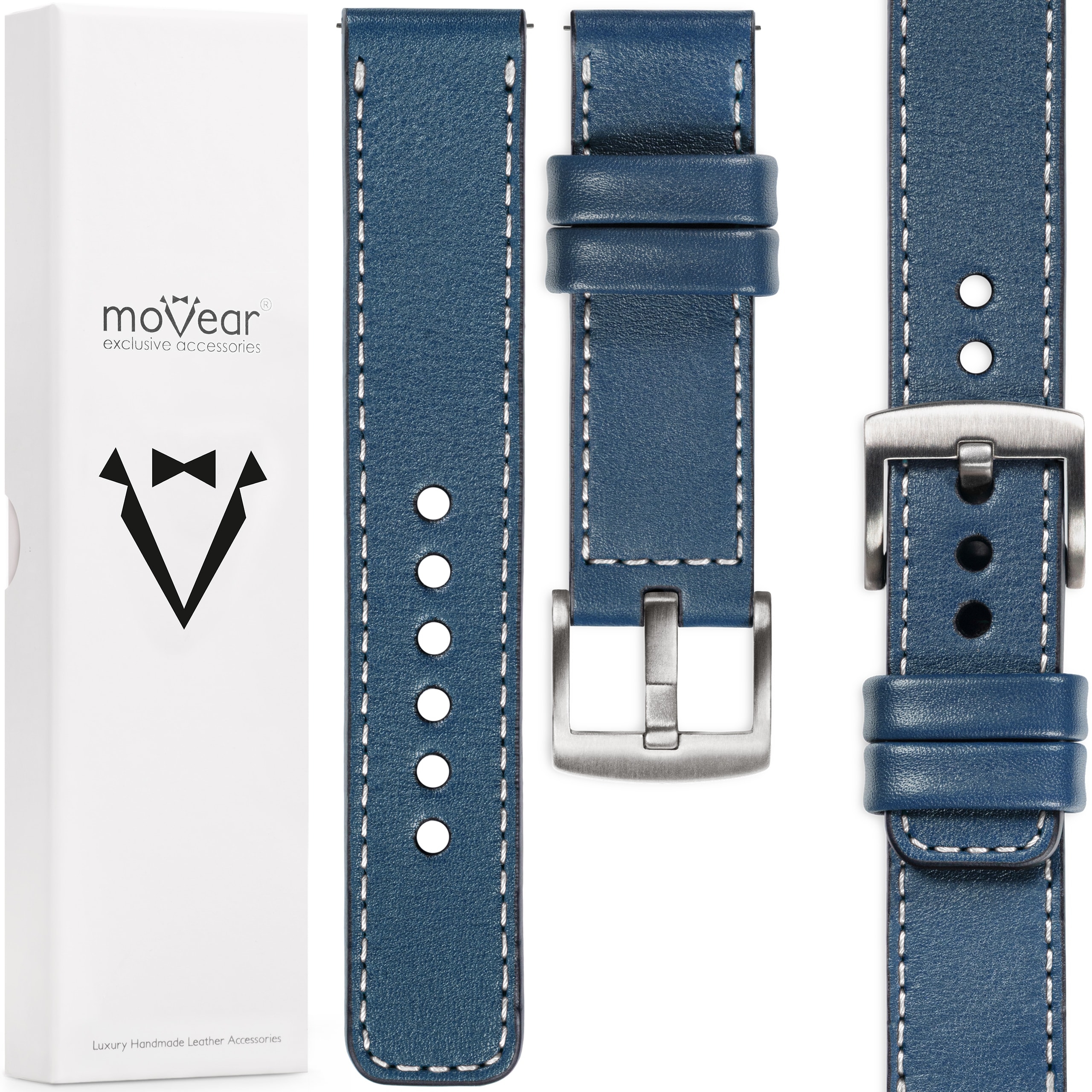 Pásek 24 mm pro prémiové hodinky, elegantní, ručně vyrobený Movear, modrý