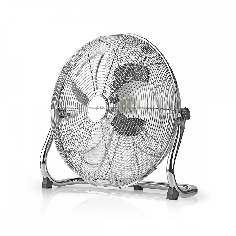 Duzy Mocny Wentylator podłogowy Nedis Metal Floor Fan srebrny 3 Biegi 80 W
