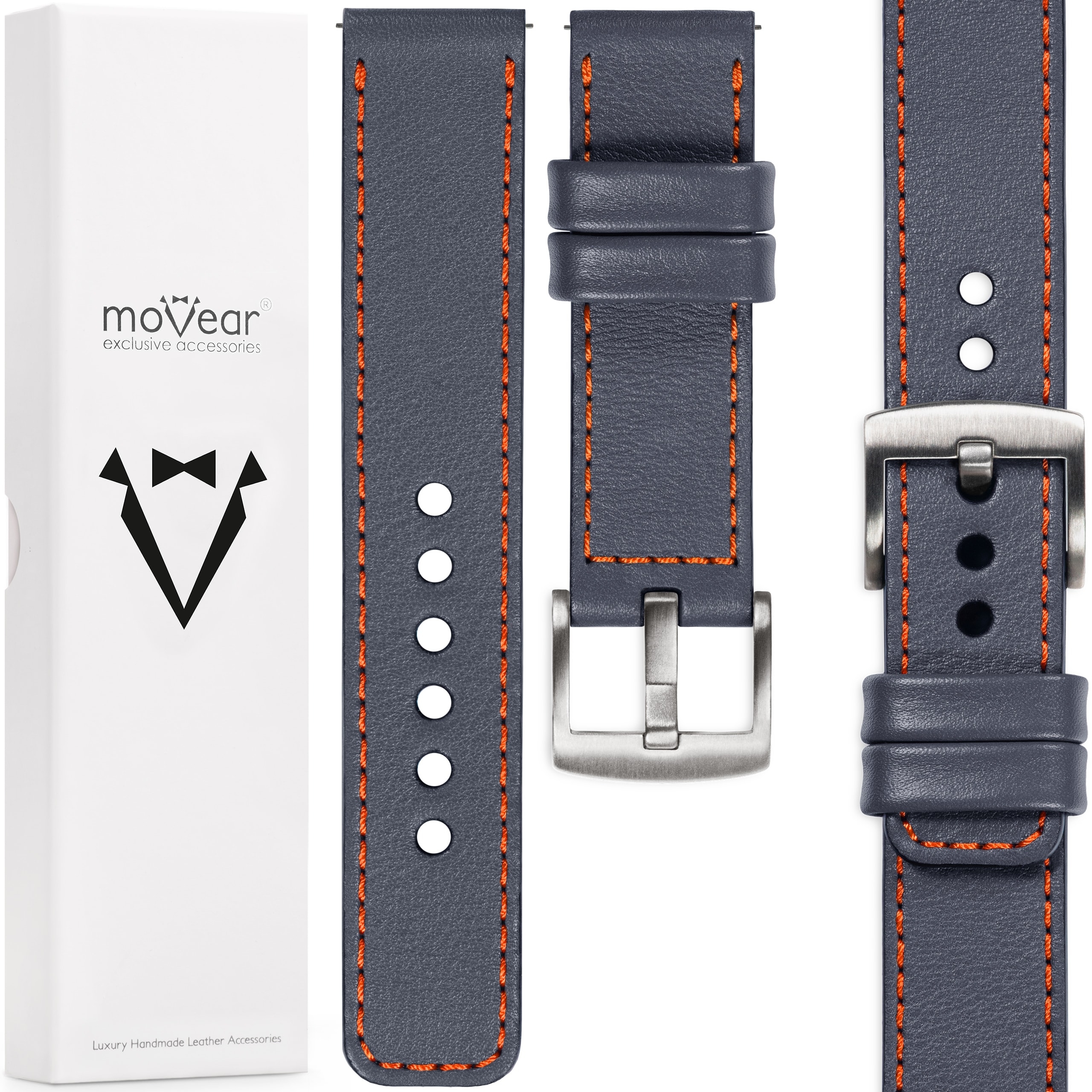 Kožený opasek 22 mm pro prémiové elegantní hodinky Polský Šedý ocelový