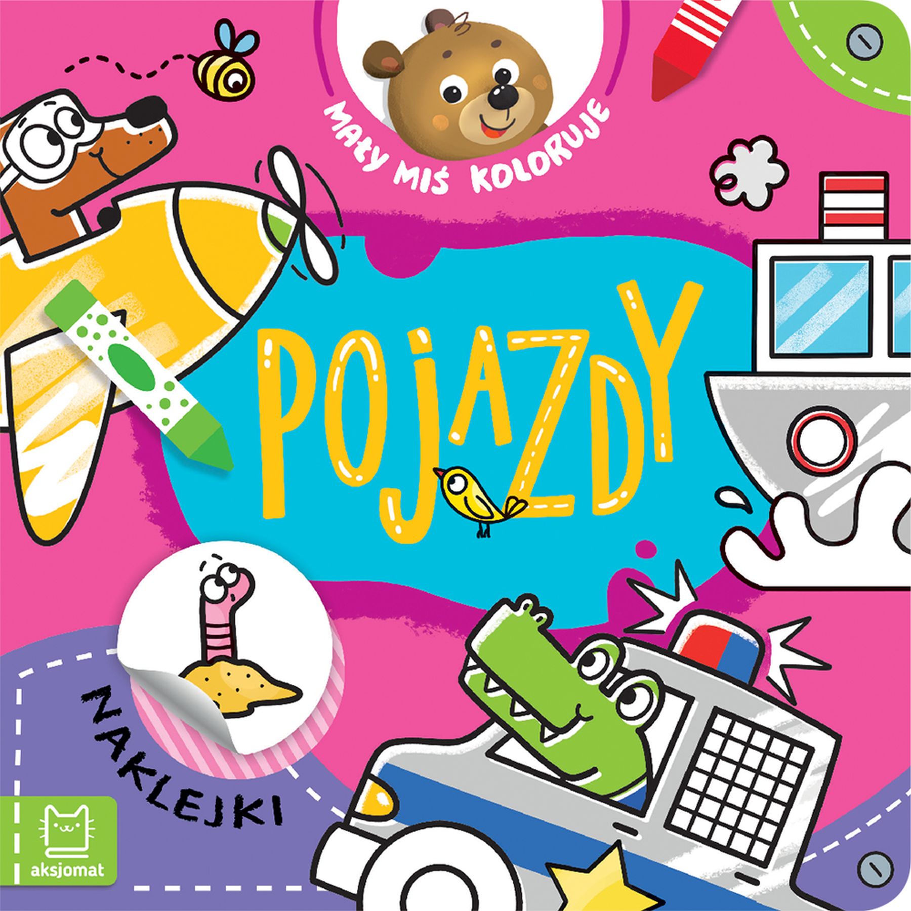 Mały miś koloruje. Pojazdy