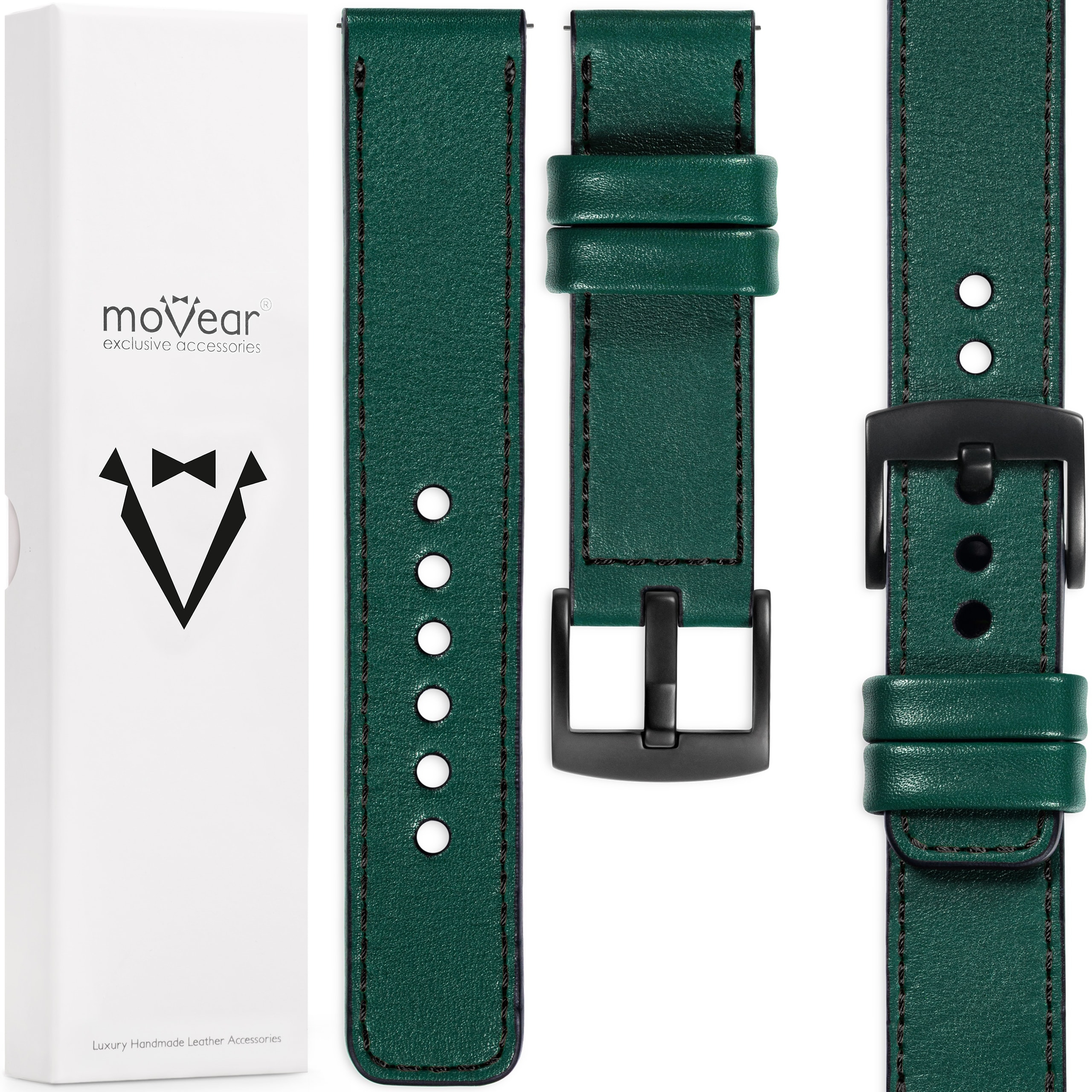 Kožený řemínek 20 mm pro hodinky elegantní Polský Movear, lahvový