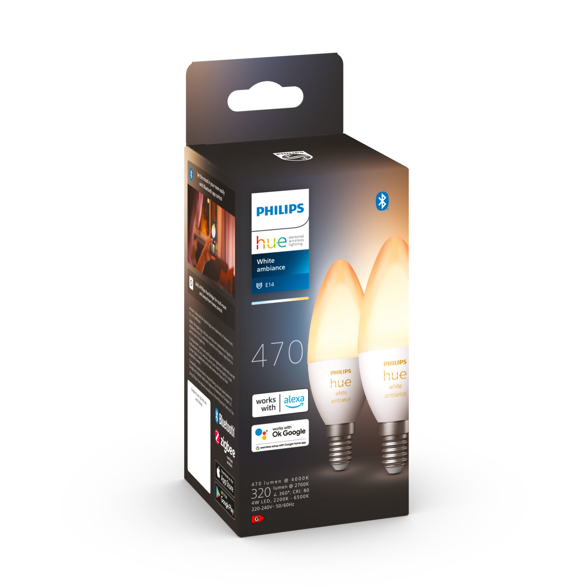 Led žárovka Philips Hue White Ambiance E14 470 lm Bluetooth 2 kusy