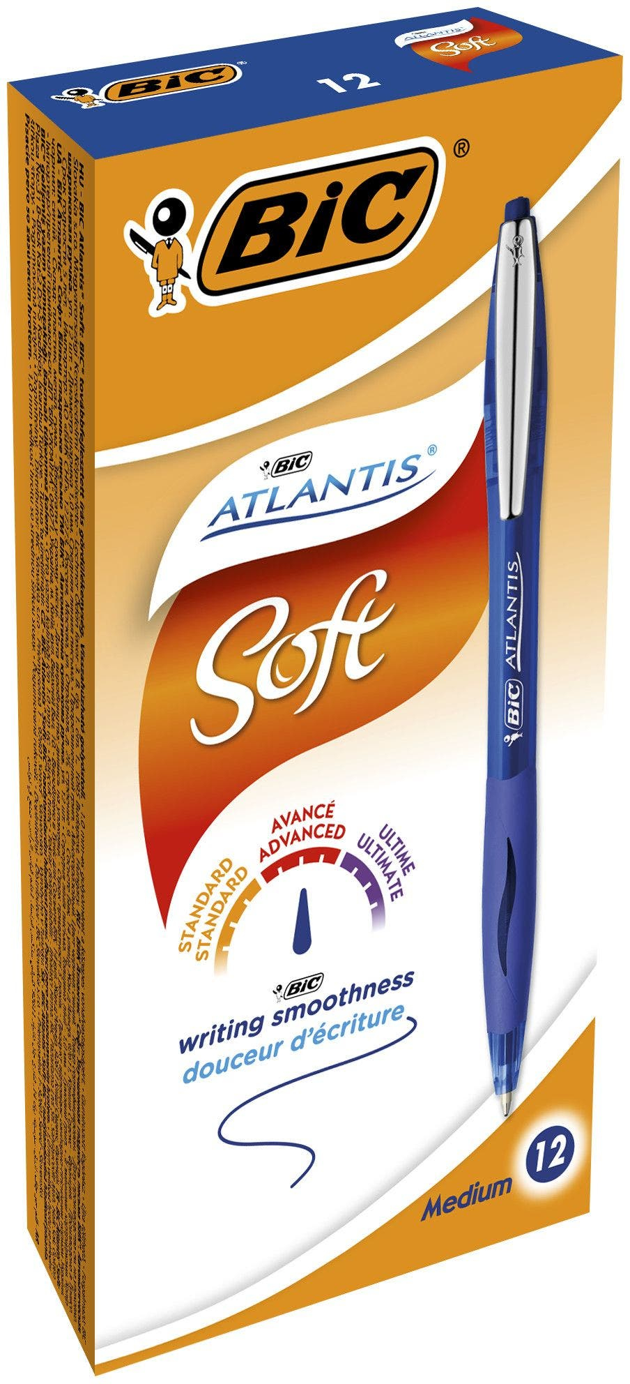 Bic Atlantis Soft Długopis Automatyczny Niebieski Biurowy Szkolny Zestaw 12