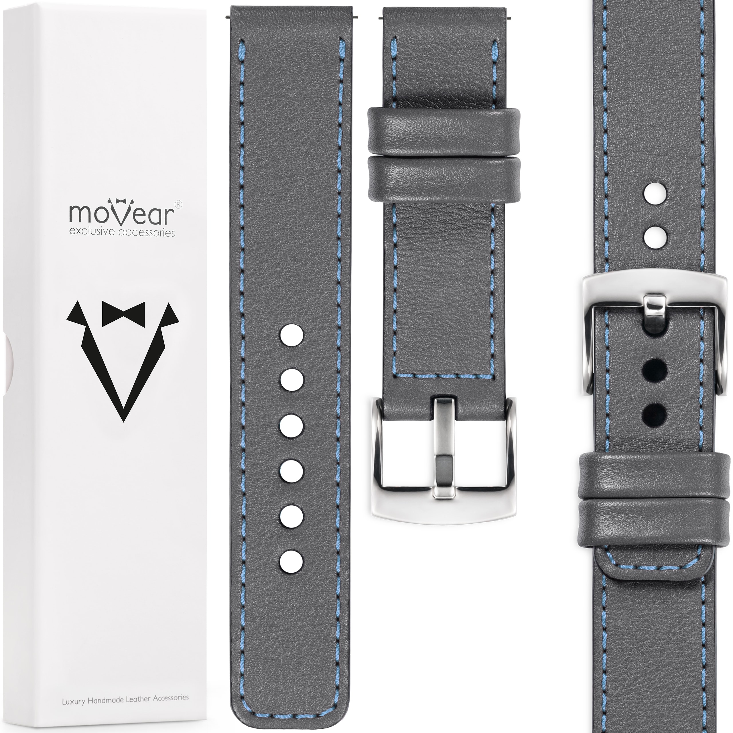Pásek 18 mm pro prémiové hodinky, elegantní, ručně vyrobený, šedý Movear