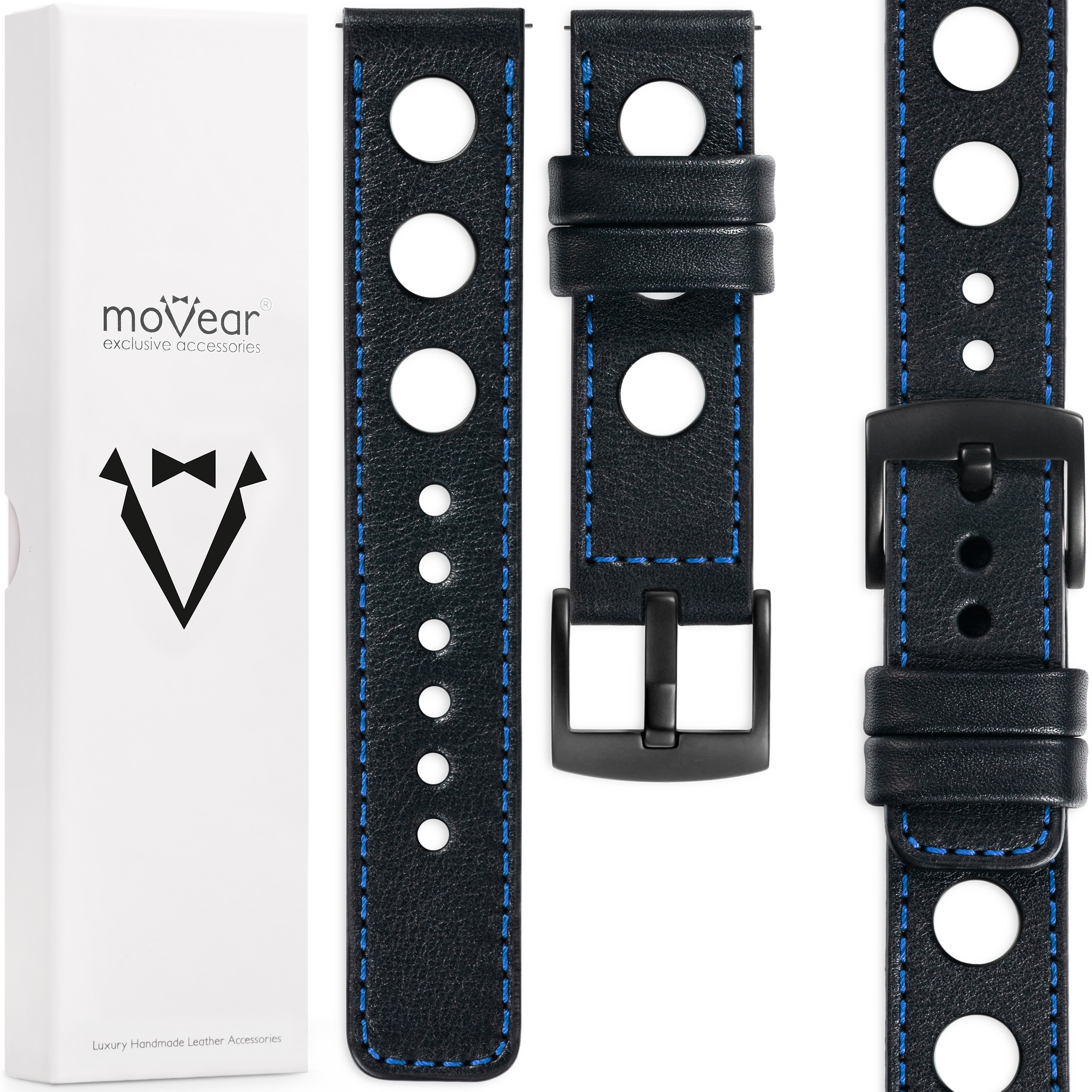 Řemínek 20 mm pro hodinky elegantní, prémiový, ručně vyrobený Movear Černý