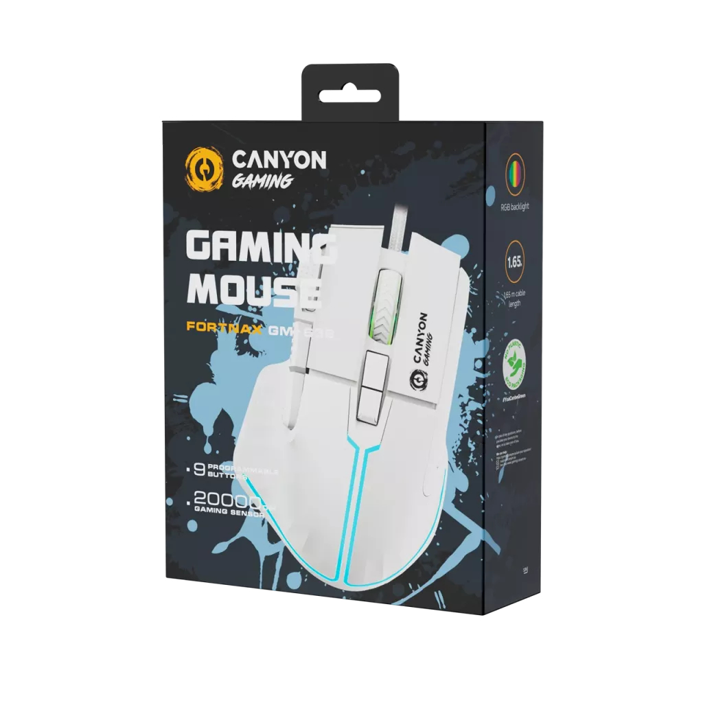 CANYON Mysz gamingowa Fortnax GM-636 RGB 9 Przyc. Przew. Biała — 11