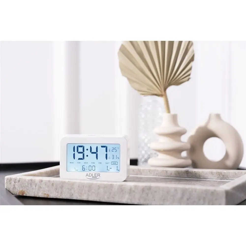 Budzik AD 1196 Biały Podświetlany Wyświetlacz Czas Data Temperatura