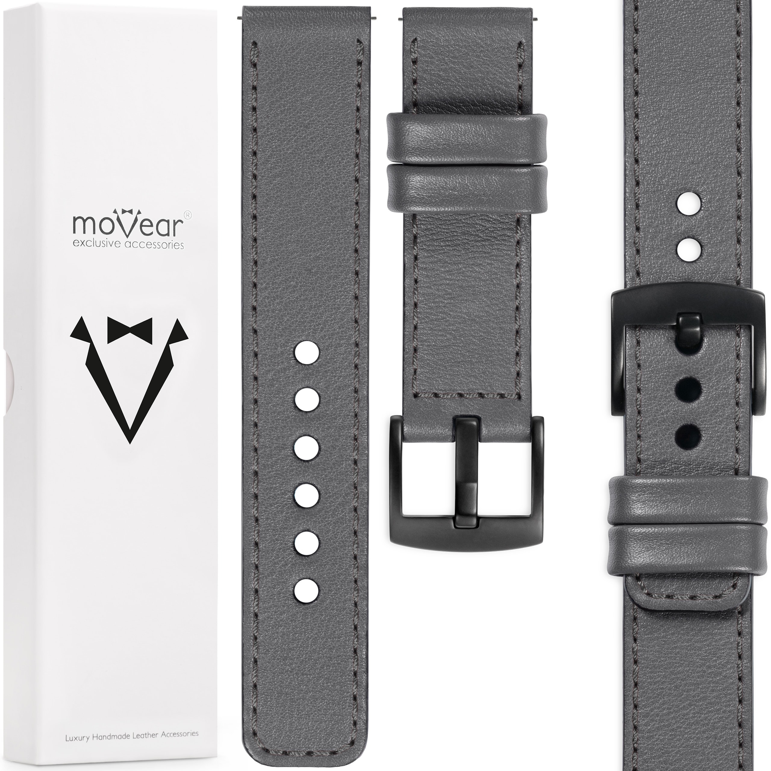 Řemínek 22 mm pro prémiové hodinky, stylový Polský Movear, ručně vyrobený, šedý