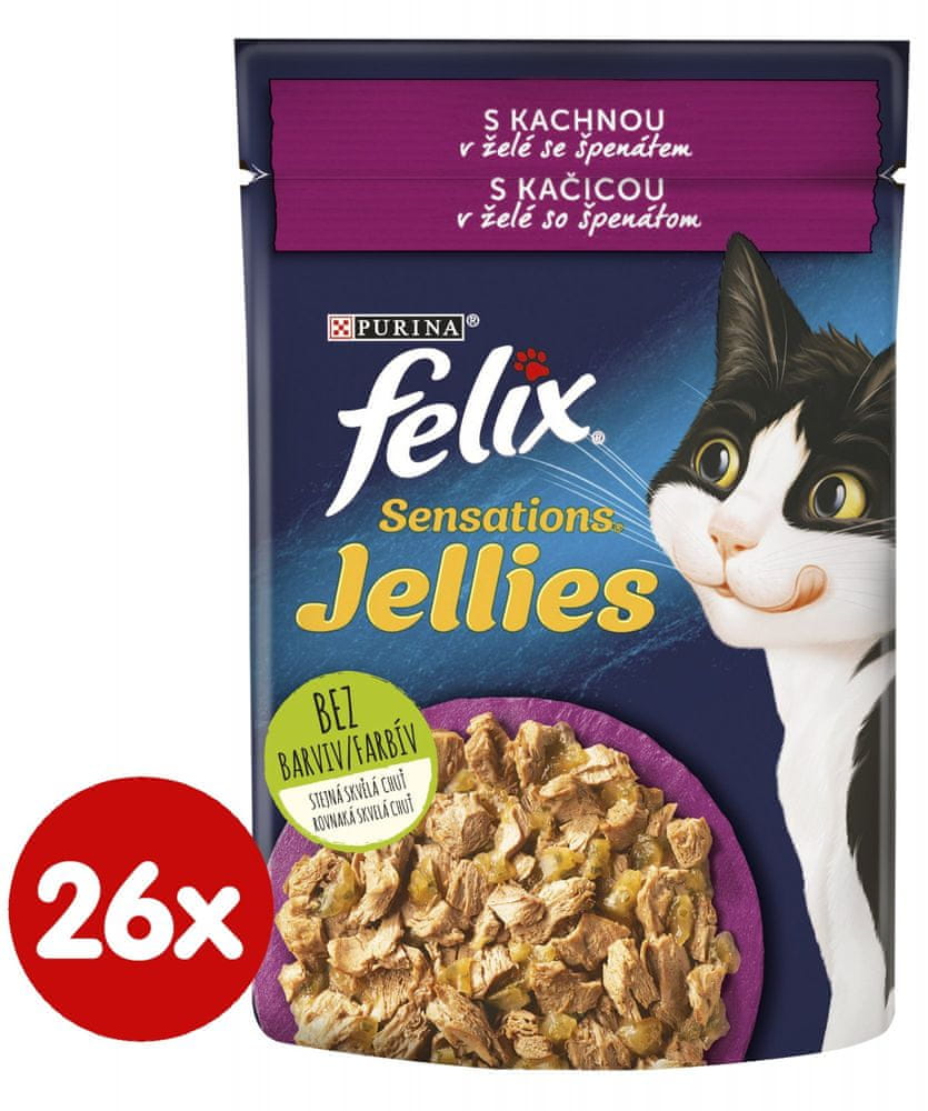 Levně Felix Sensations mokré krmivo pro kočky kachna a špenát v želé 26x85 g