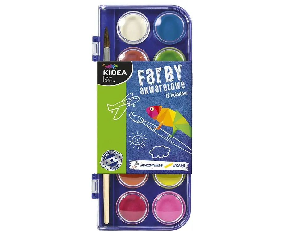 Farby Akwarelowe Szkolne Wodne 12 Kolorów Kidea FA12KKA Bohater brak