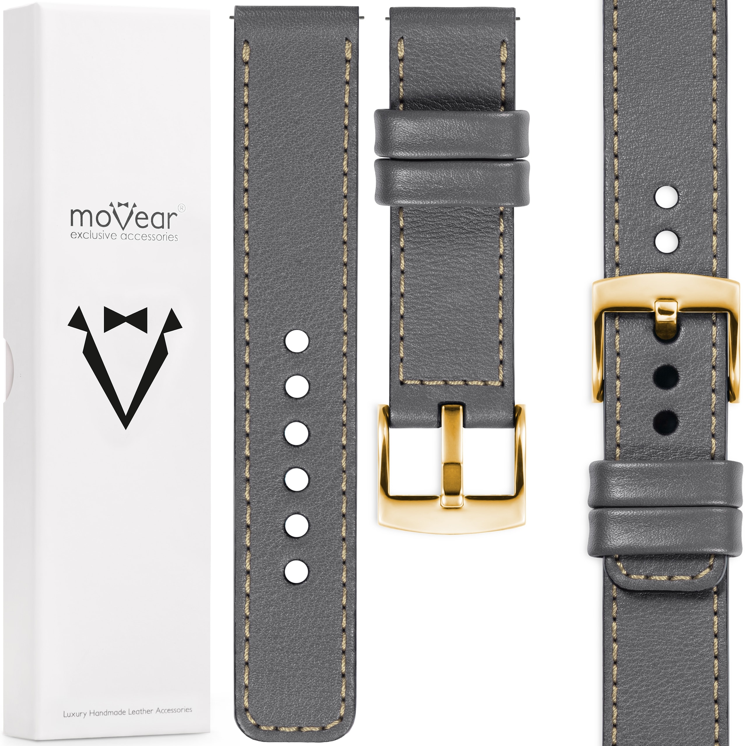 Řemínek 22 mm pro hodinky z prémiové kůže, elegantní Polský šedý Movear