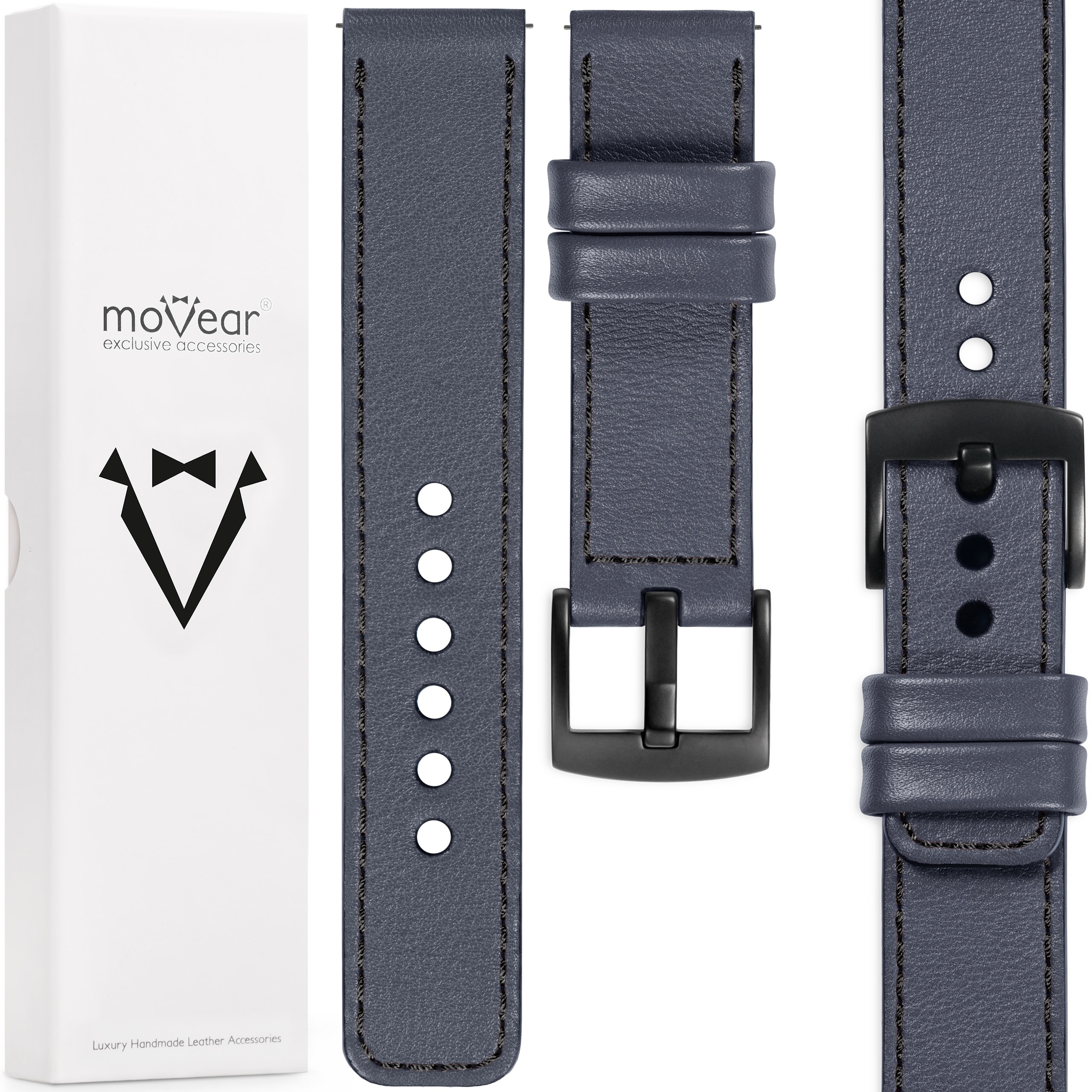 22 mm stylový prémiový řemínek na hodinky Italská kůže Movear Šedý ocelový