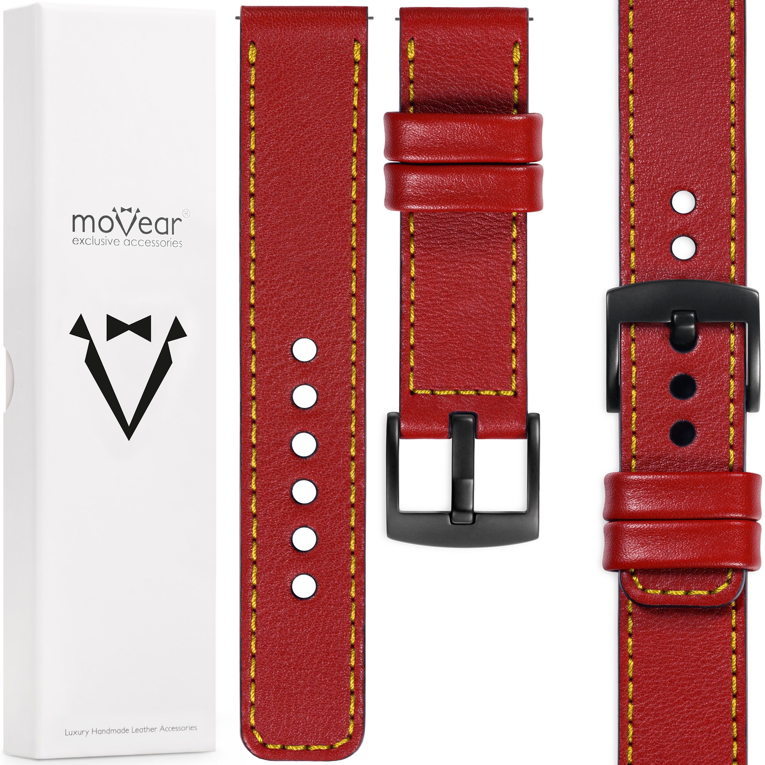 22mm exkluzivní Kožený opasek pro ručně vyráběné hodinky Red Movear
