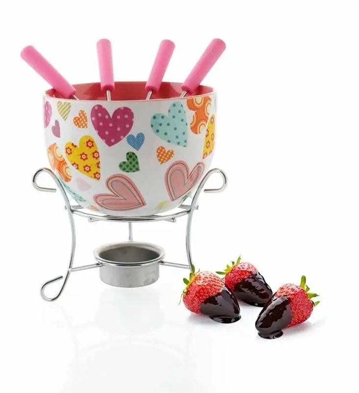 FONDUE DO CZEKOLADY z widelczykami CHOCO HEARTS 6EL podgrzewacz