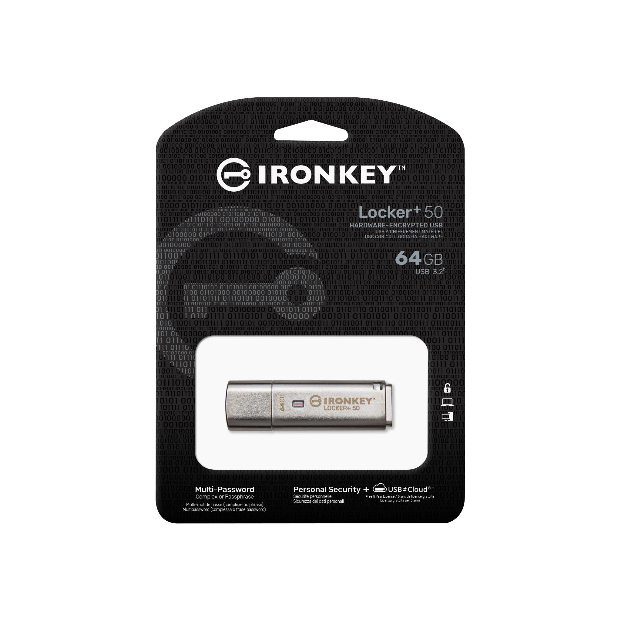 Kingston Flashdrive 64GB IronKey Locker+ 50 USB3.0