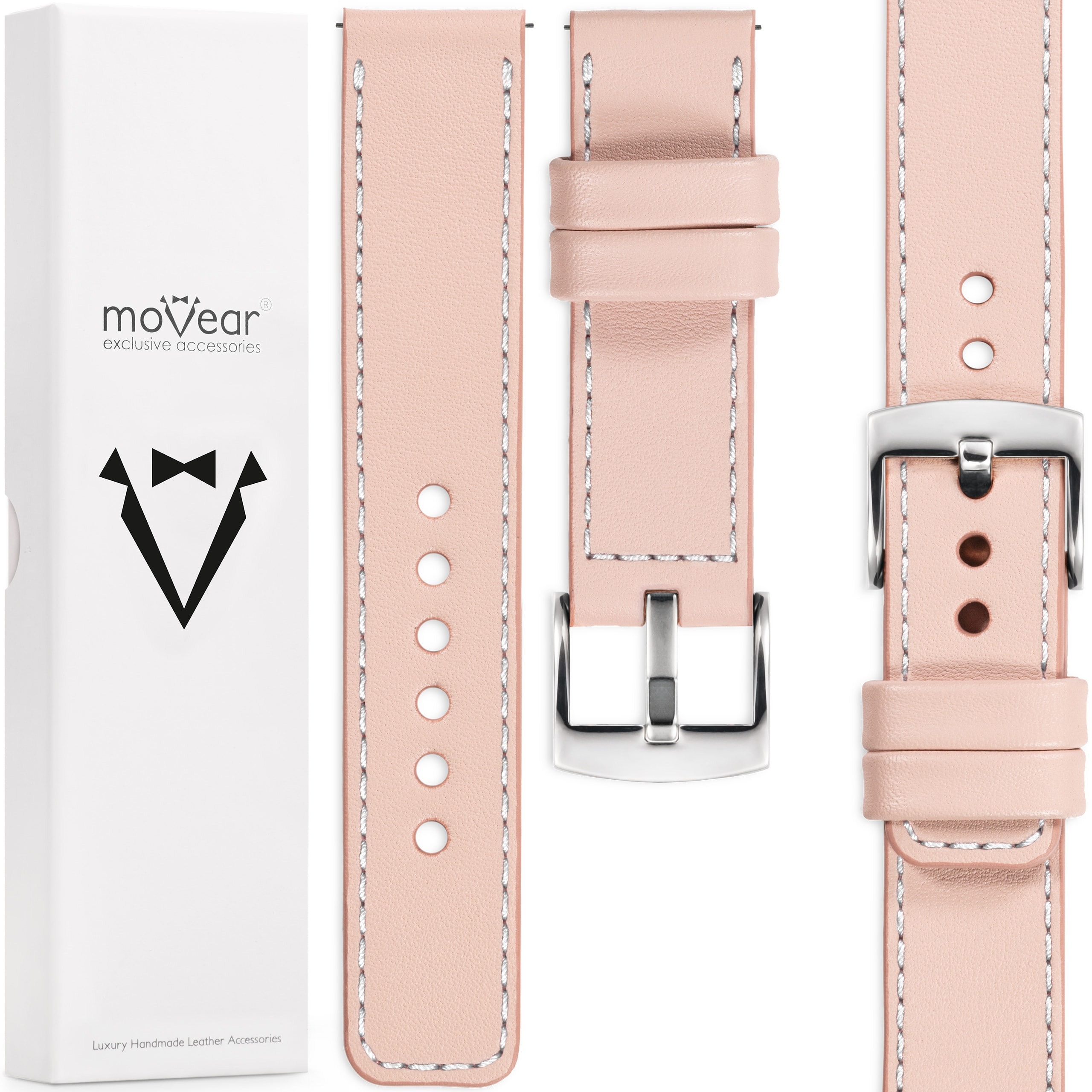 Kožený opasek 26 mm pro hodinky elegantní Polský Movear Růžový