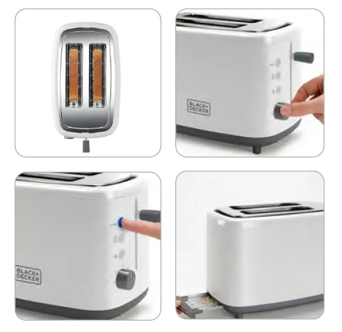BLACK+DECKER Toster 820W, 2 Komory, 7 Stopni, Automatyczne Centrowanie — miniatura 14